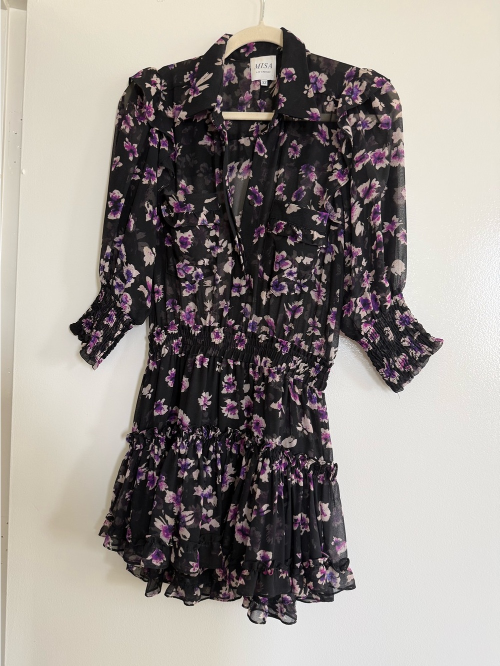 MISA Los Angeles Lillian Floral Ruffled Mini Dress XS